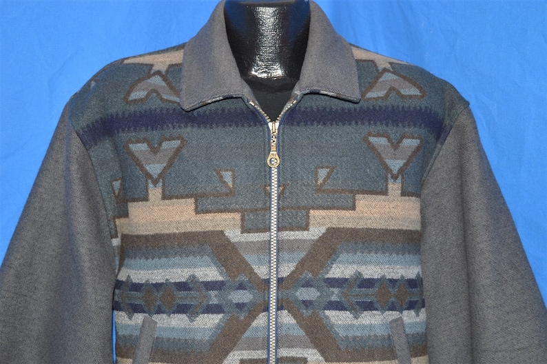 90s Pendleton Gray Native American Geometric Bomber Wool Jacket Medium Vintage