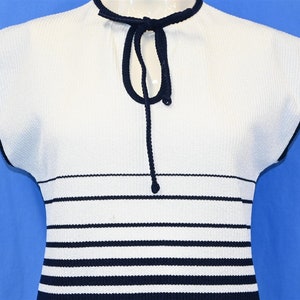 70s Stage 7 Striped Blue White Rib Knit Keyhole Sleeveless Shirt Women&#39;s Medium