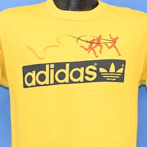 80s Adidas Trefoil Logo Running Race Finish Line Yellow Sportswear t-shirt Medium
