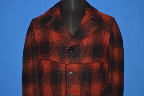 50s Red Black Wool Mackinaw Checked Winter Coat L… - image 1