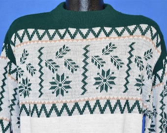 80s Green White Snowflakes Holiday Sweater Large