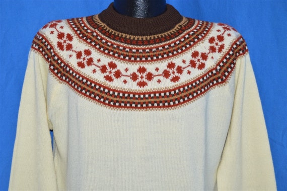 70s Sigallo Cream Brown Vintage Snowflake Ski Swe… - image 1