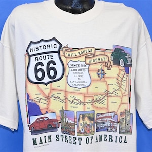 Camiseta de la Ruta 66 histórica de los años 90, Will Rogers Highway, la calle principal de Estados Unidos, talla extragrande