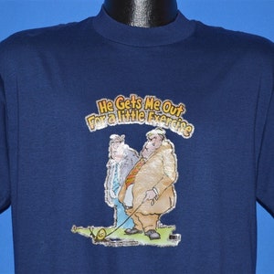 80s He Gets Me Out For a Little Exercise Glitter Iron On Funny t-shirt Large