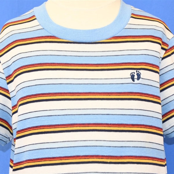 80s Hang Ten Bare Feet Logo Surfwear Striped Surf t-shirt Youth Large