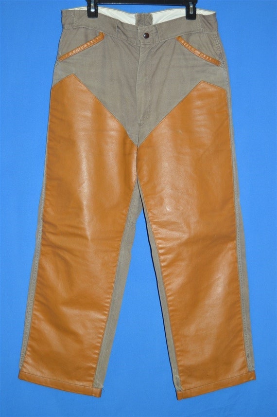 60s Trophy Twill Faux Leather Hunting Pants Size … - image 2