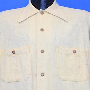 40s Guayabera Yellow Cuban Cotton Wooden Button Down Shirt Medium