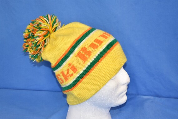 80s Ski Bum Funny Striped Knit Bobble 