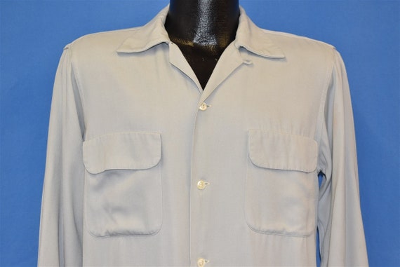 50s Arrow Gabanaro Blue Rayon Rockabilly Shirt Med
