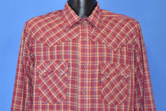 80s Levis Plaid Red Blue Western Pearl Snap Cowboy