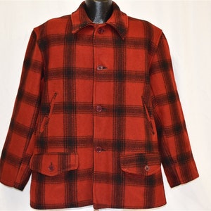 50s JC Higgins Sears Red Black Plaid Check Wool Field Coat Large - Etsy