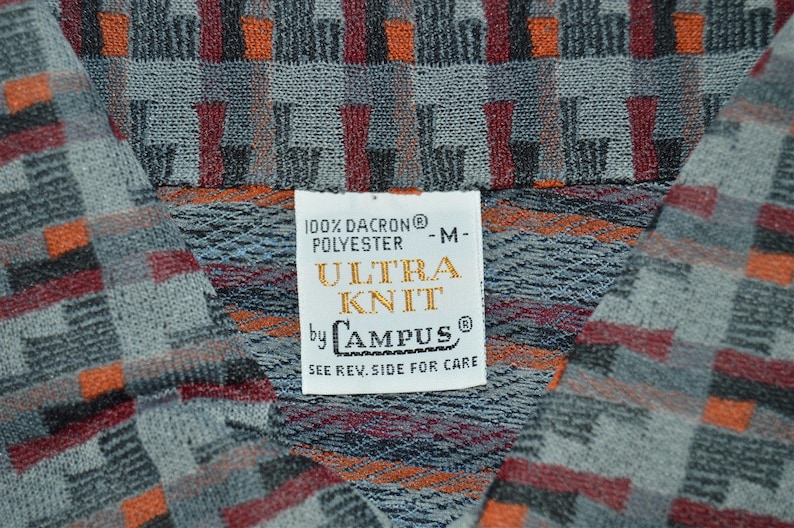 70s Campus Ultra Knit Gray Marroon Pullover Disco Shirt Medium