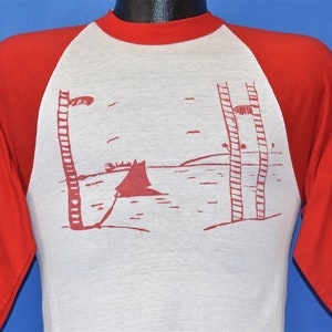 80s Beach Sailboat Palms Tim Red White Raglan Jersey 3/4 Sleeve t-shirt Extra Small