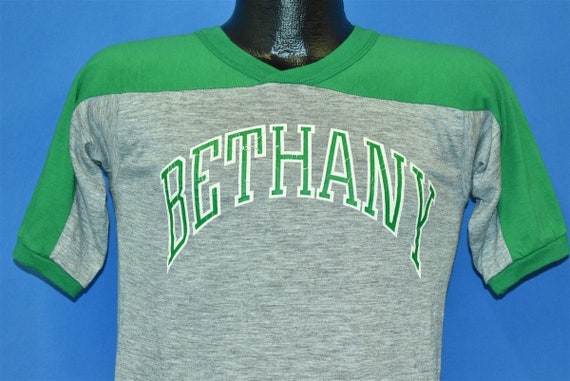 70s Bethany Beach Gray Green Ringer V-Neck Jersey… - image 1