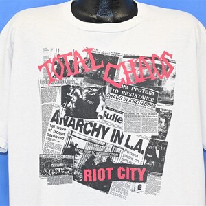 90s Total Chaos Riot City Hardcore Punk Band Anarchy in LA Newspaper t-shirt Extra Large