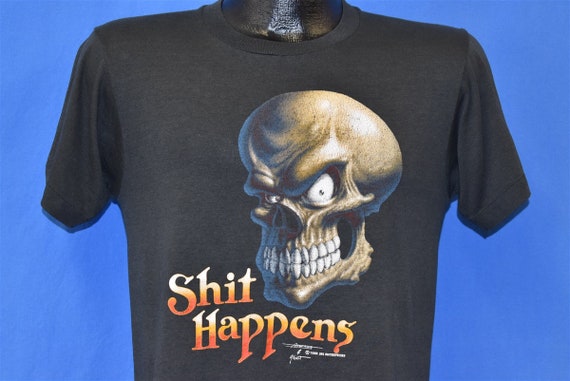 80s Shi* Happens Skeleton Skull Biker Funny t-shi… - image 1