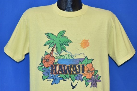 80s Hawaii Hibiscus Flowers Palm Tree Pomare t-shi