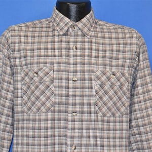 80s Levis Flannel Brown Blue Plaid Button Front Shirt Medium