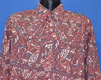 70s Penney's Towncraft Pink Abstract Geometric Disco Shirt Large