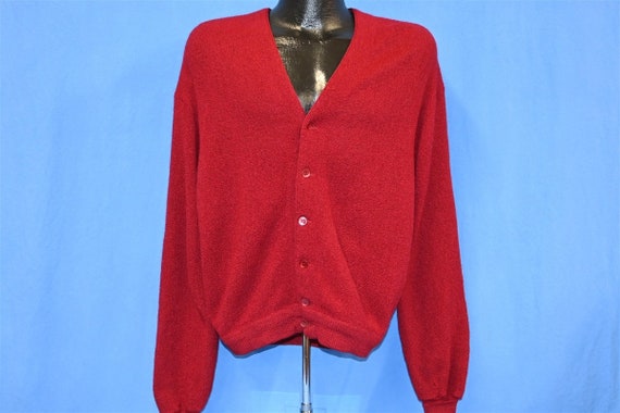 60s Mohair Cuff Sleeve V-Neck Button Down Red Car… - image 2