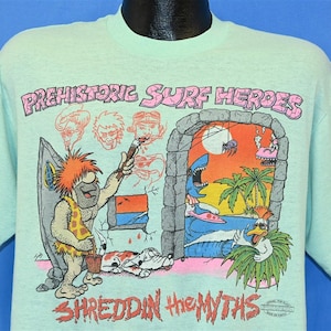80s Prehistoric Surf Heroes Shreddin The Myths Cavemen Funny t-shirt Large