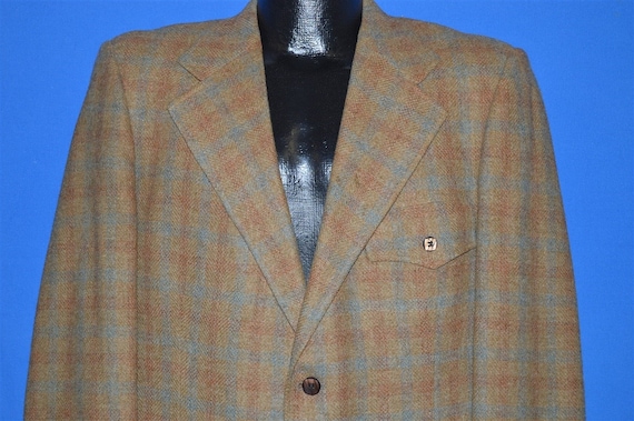 60s Brown Plaid Wool Square Button Sport Coat Suit