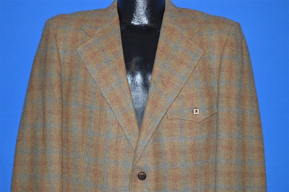 60s Brown Plaid Wool Square Button Sport Coat Sui… - image 1