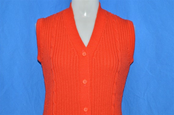 70s Red Vintage Cable Knit Sweater Vest Women's S… - image 1