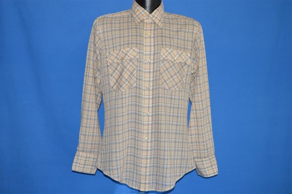 80s Levis Beige Brown Plaid Shirt Medium - image 2