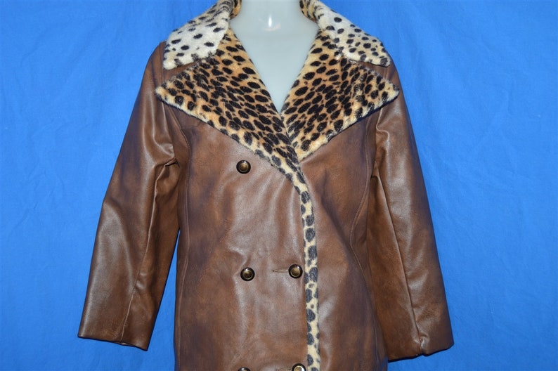 70s Faux Leather Coat With Leopard Collar Women's Large - Etsy