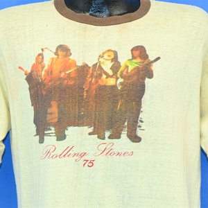 70s Rolling Stones 1975 Concert Tour Rock N Roll Ringer Distressed Band t-shirt Large