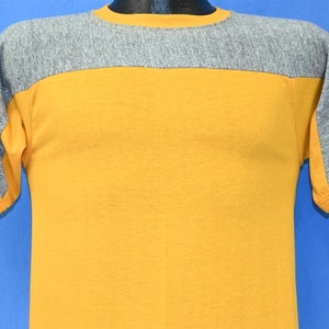 70s Sportswear Yellow Gray Blank Plain Rayon Tri Blend Ringer t-shirt Small
