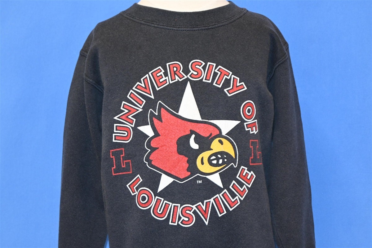 VINTAGE Louisville Cardinals Hoodie Mens Medium Gray Sweatshirt NCAA 90s  Logo