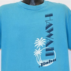 90s Aloha Hawaii Tropical Islands Palm Tree Blue Beach Vacation t-shirt Extra Large