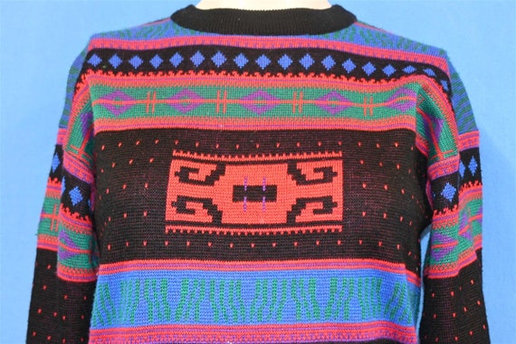 80s Meister Multicolor Geometric Patterned Wool Acrylic Pullover