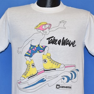 80s Converse Take a Wave Surf Puffy Paint Chuck Taylor Shoe Promo t-shirt Small