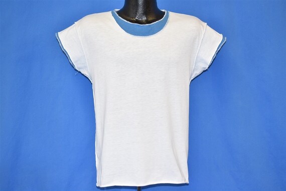 80s White Blue Mesh t-shirt Small - image 2