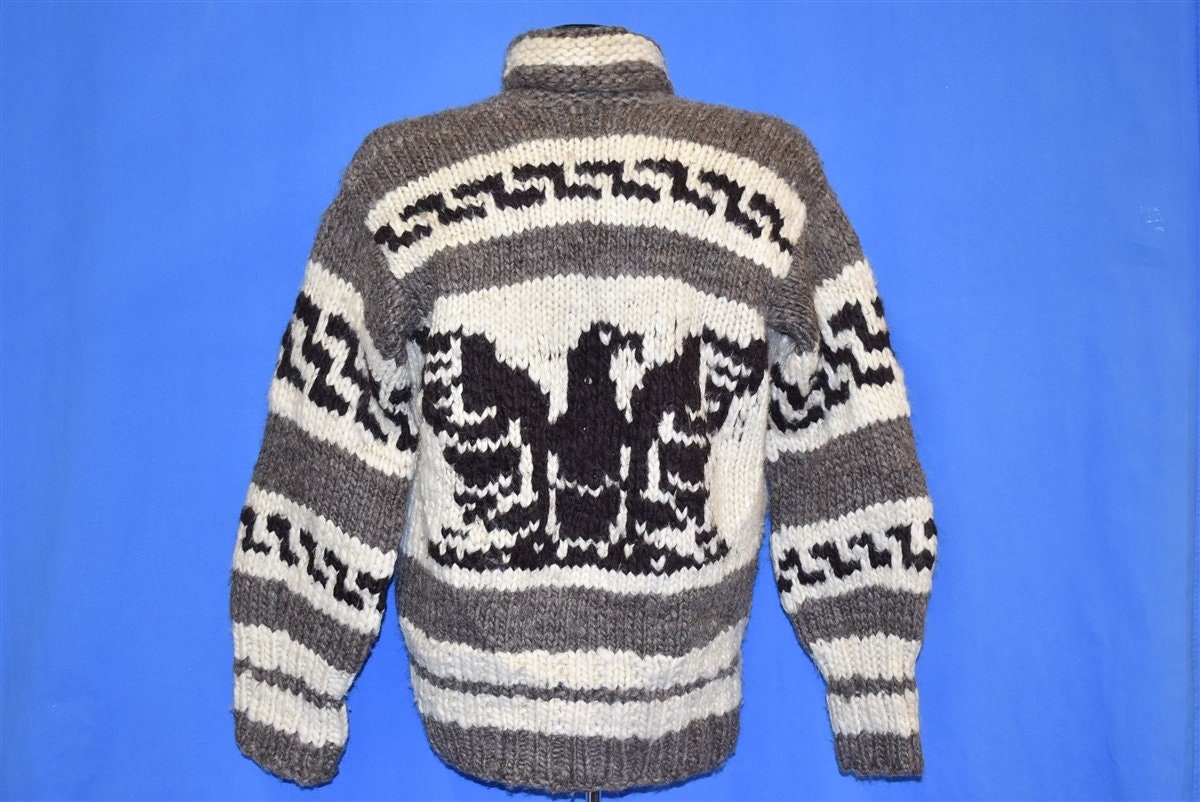 90s Cowichan Eagle Shawl Neck Cardigan Sweater - Etsy
