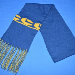 80s Blue and Yellow Tassel Winter Scarf