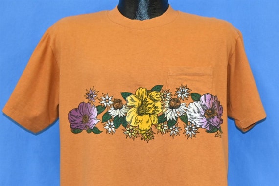 70s Hi Cru Orange Tropical Flower California Surf Pocket T