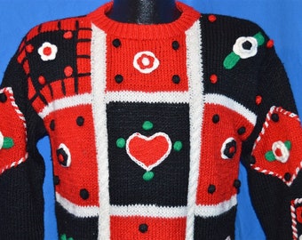 90s Sister Sister Heart Flowers 3D Ugly Vintage  Sweater Girl's Large 14