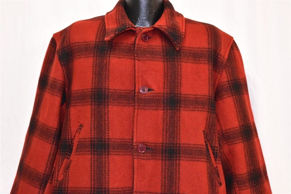 50s JC Higgins Sears Red Black Plaid Check Wool F… - image 1