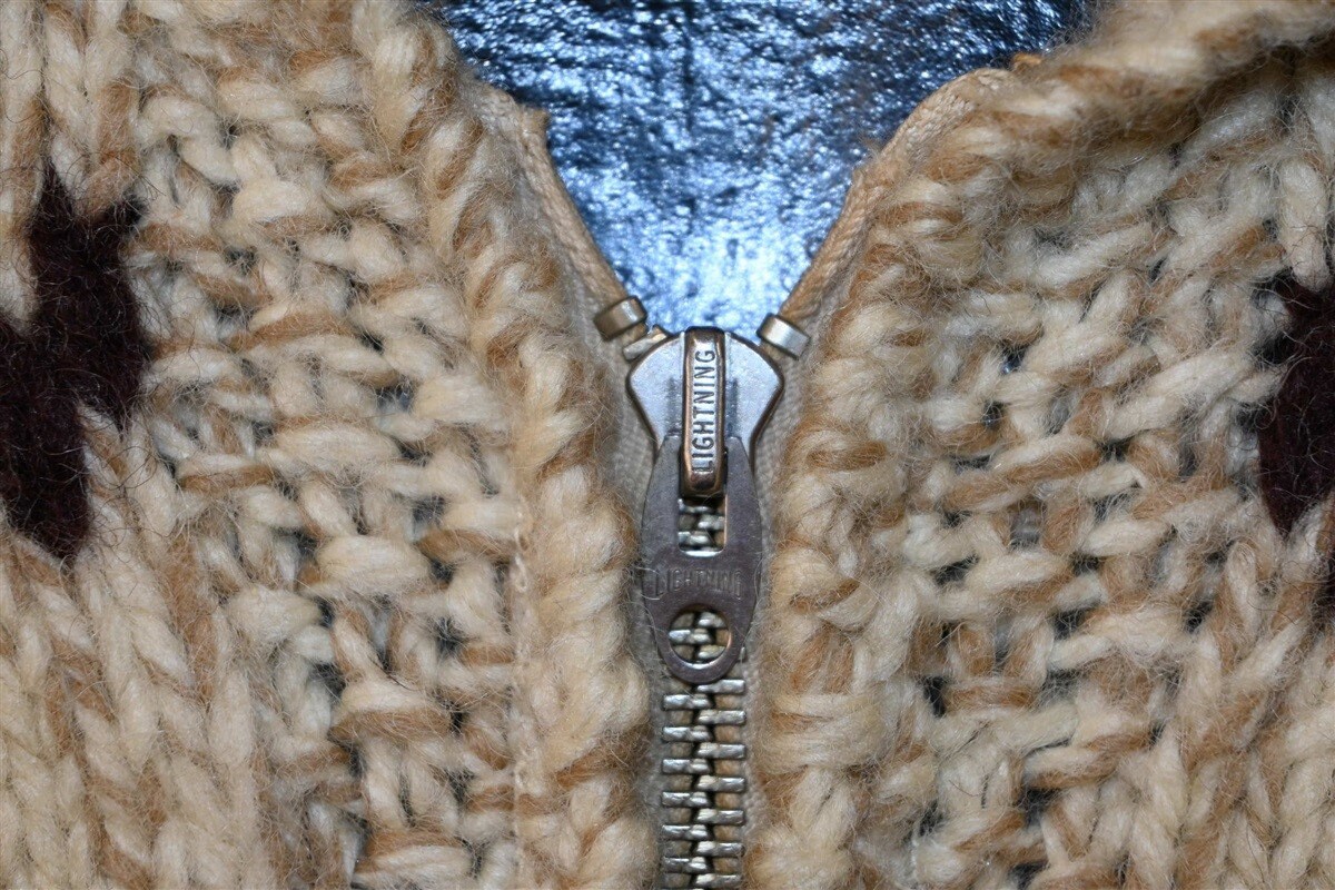60s Cowichan Geometric Diamond Pattern Zip up Heavy Wool