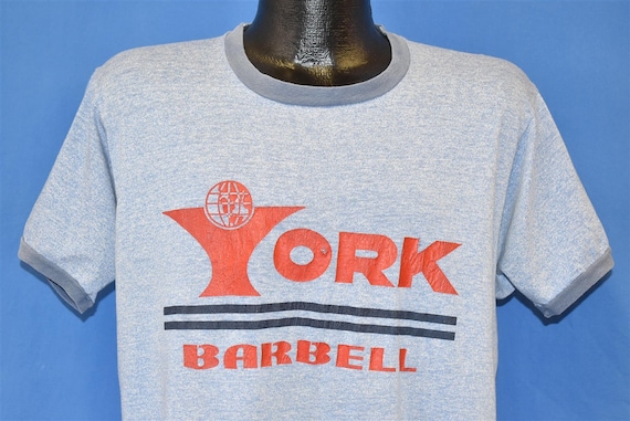 70s York Barbell Ringer Heathered Distressed t-shi