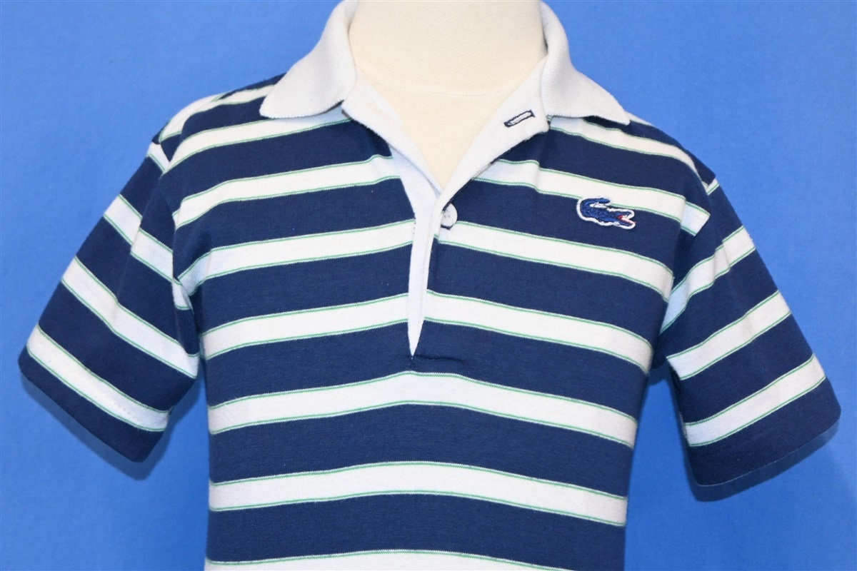80s Izod Lacoste Striped White Green Blue Crocodile Polo 80s Izod Lacoste Striped White Green Blue Crocodile Polo