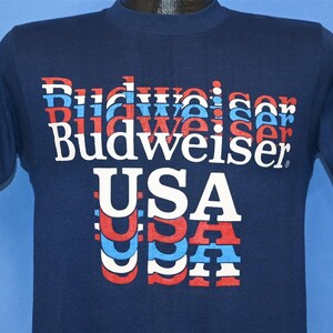 80s Budweiser Beer USA Red White Blue Anheuser-Busch Drinking t-shirt Small