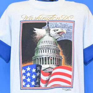 90s Washington DC United States Capitol Building Bald Eagle Roll Up Sleeves t-shirt Extra Large