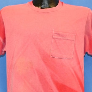 70s Fruit of the Loom Red Blank Solid Faded Pocket t-shirt Medium