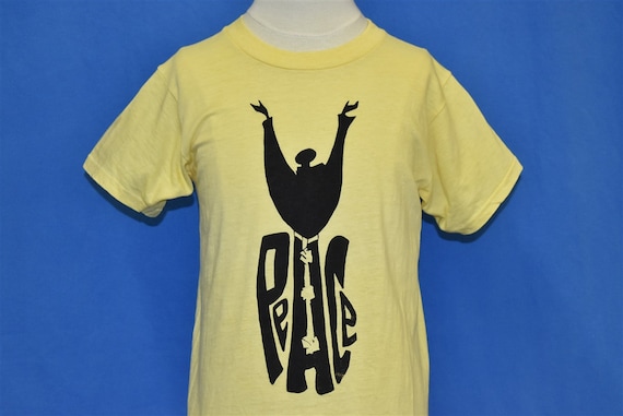 70s Peace Dove Yellow Black Cotton Hippie t-shirt