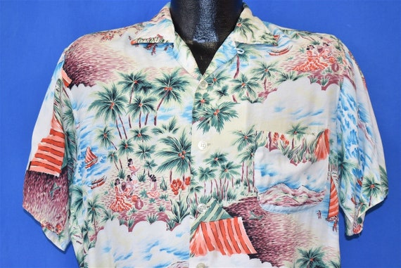 60s Kuonakakai Rayon Aloha Hawaiian Shirt Medium